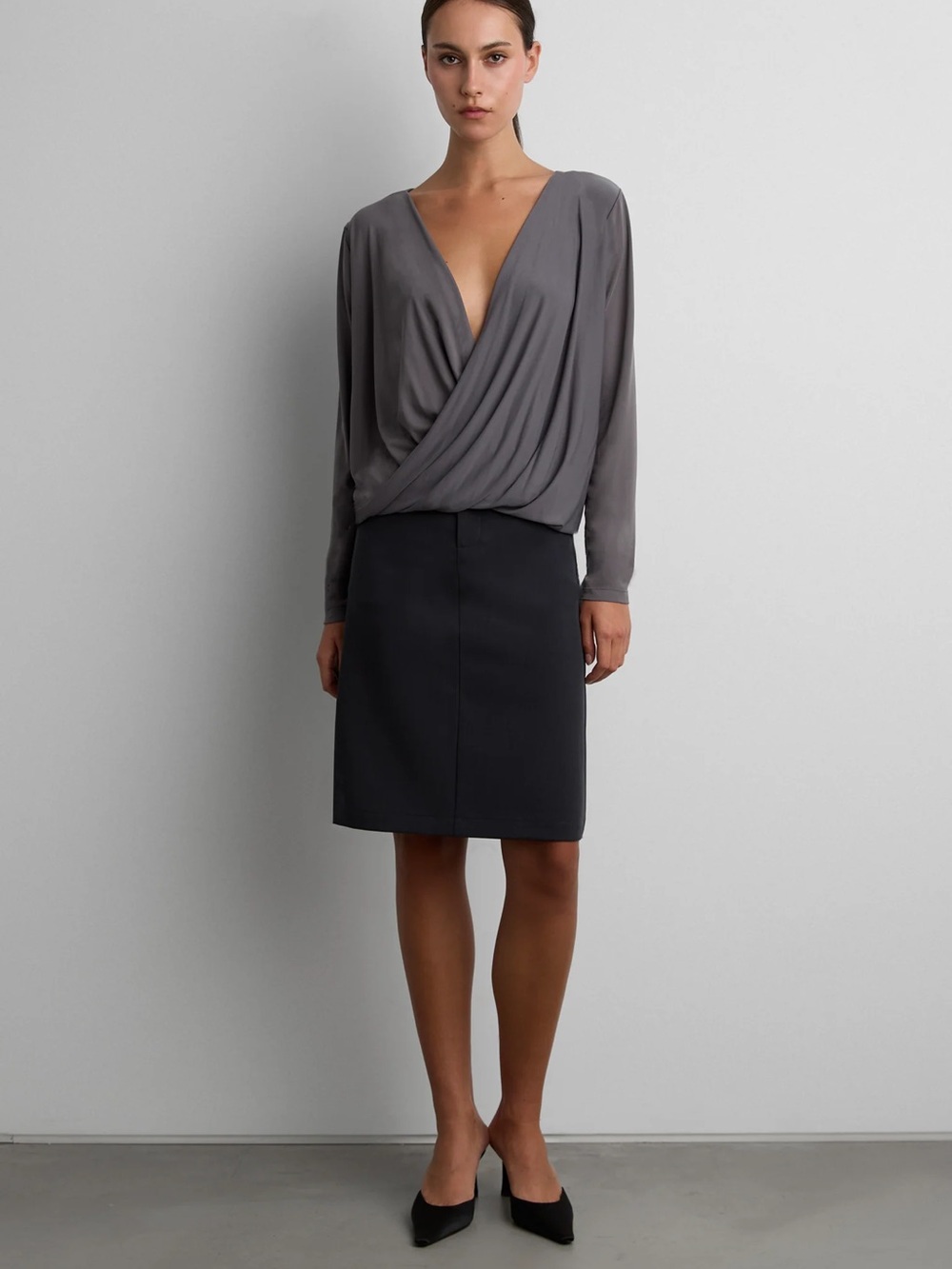 OAK + FORT DRAPEY WRAP LONG SLEEVE TOP NWT sz S